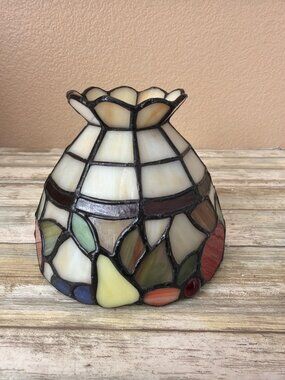 1980s Tiffany Style Stained Glass Lamp Shade Multicolor Leaded Bell Shape 5"